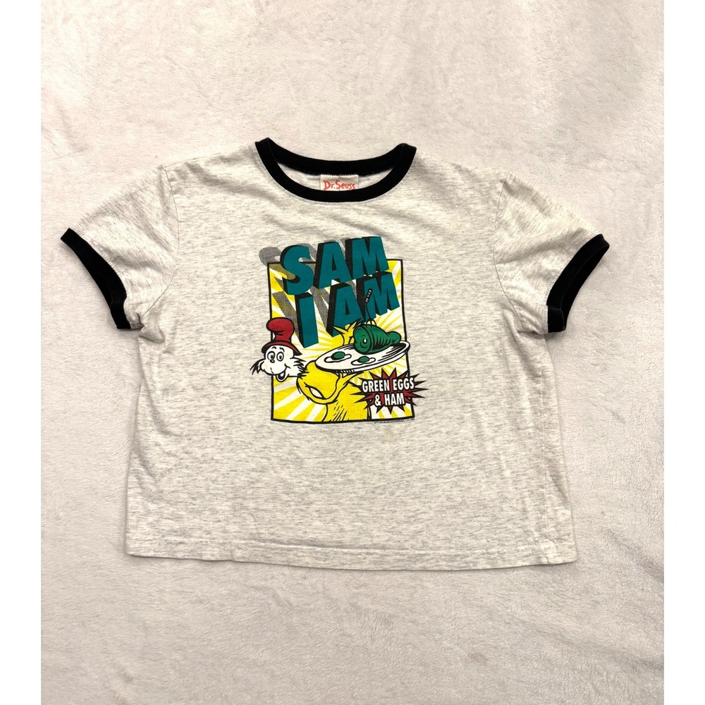 Vintage 1994 Dr Seuss Green Eggs and Ham‎ Sam I Am T-Shirt Grey Large Junior